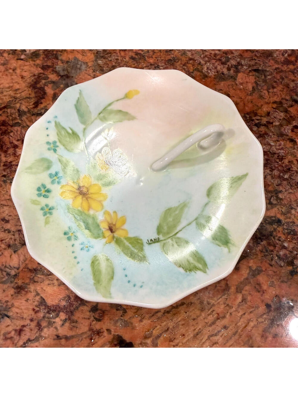 Vintage Bavarian Hand Painted Jane Porcelain Handled Dish